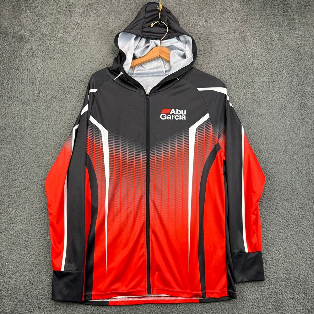 Abu Garcia Mens Full Zip Performance Fishing Hoodie Red Black Graphic Jacket